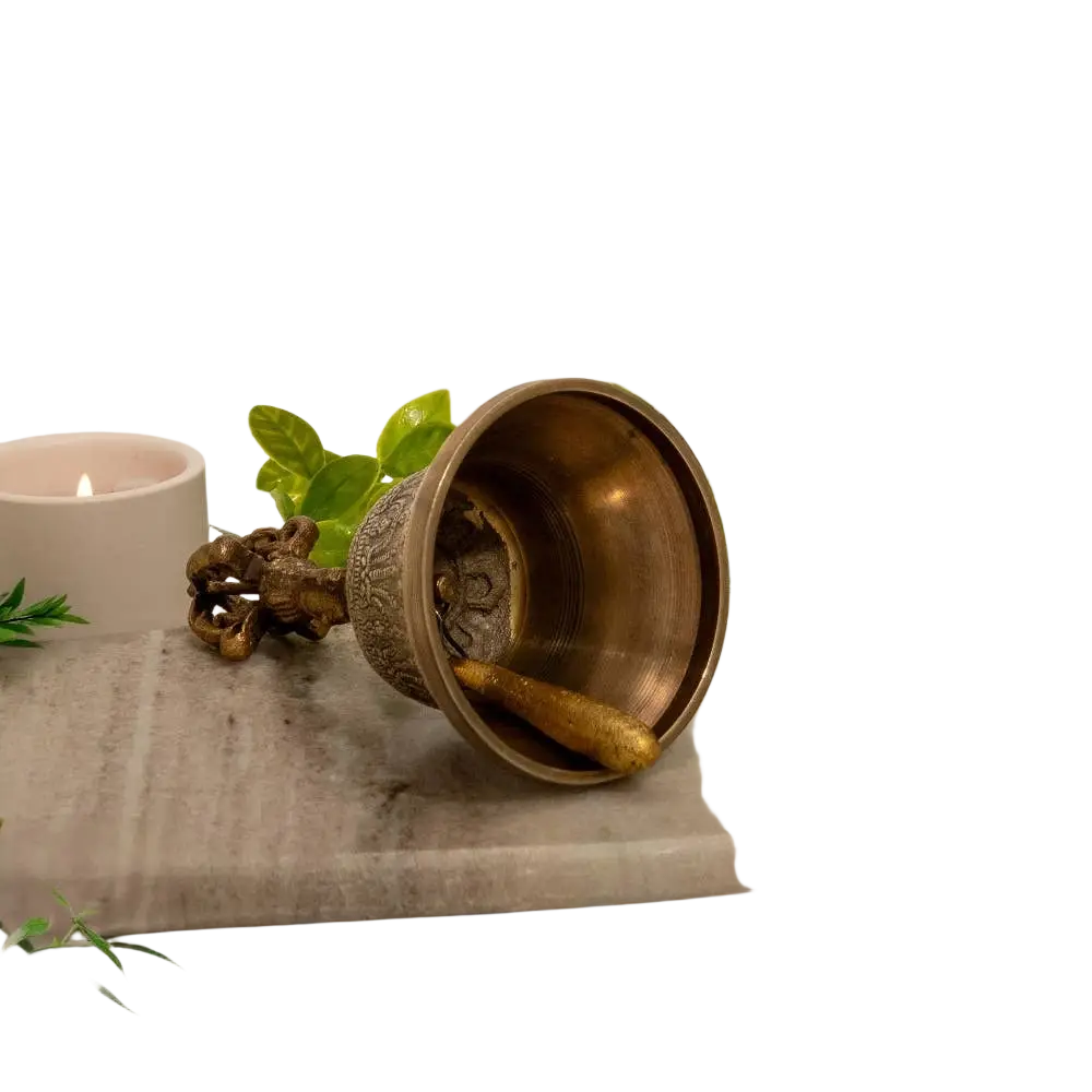 Tibetische Glocke aus Messing, 260 g, als Klanginstrument, mit antiker Optik, hergestellt von Ayurveda Specialist B.V.