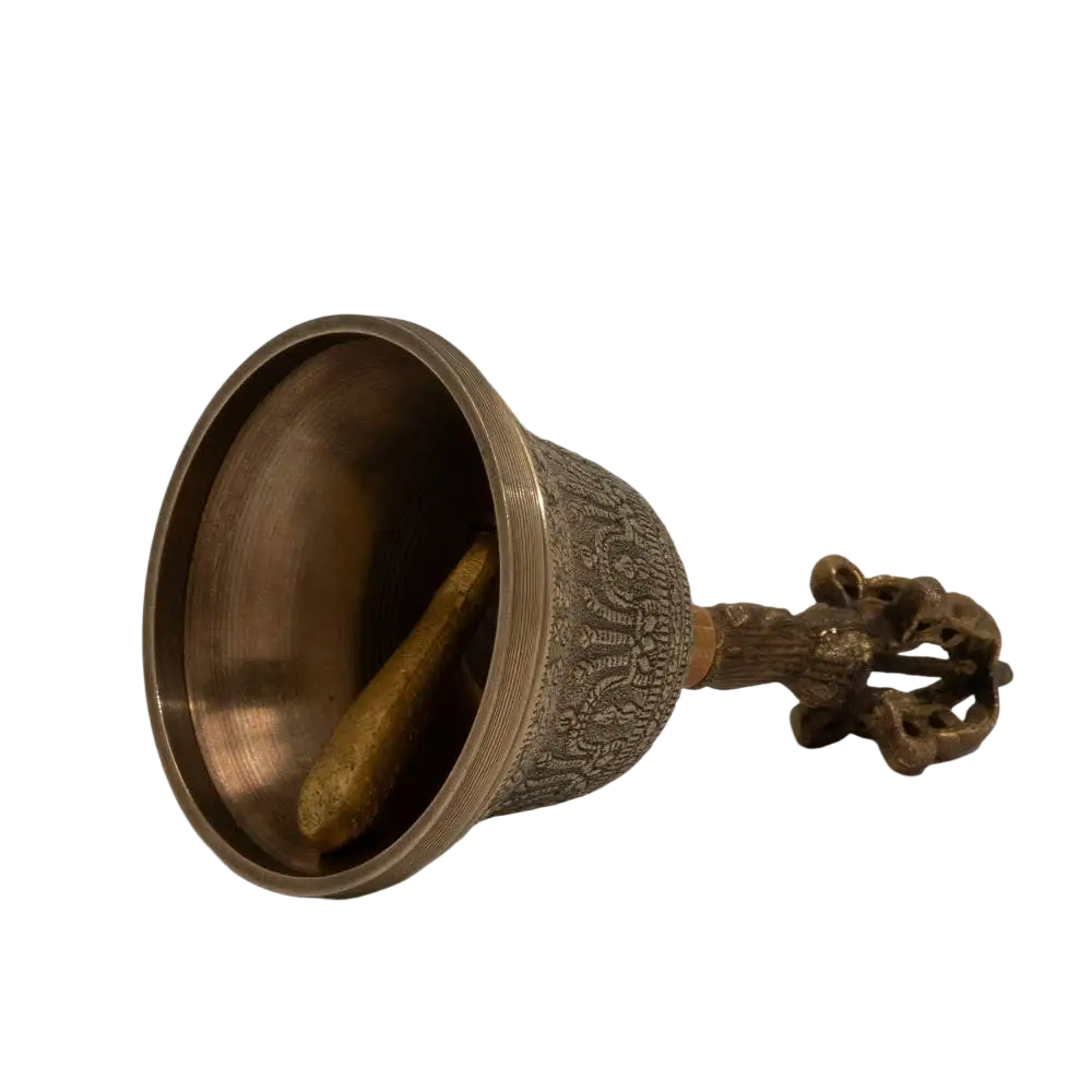 Tibetische Glocke aus Messing, 260 g, als Klanginstrument mit antikem Design, hergestellt von Ayurveda Specialist B.V.