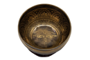Tibetische klangschale buddha eyes aus messing mit goldenem filigranmuster und drittem auge für harmonie und klarheit