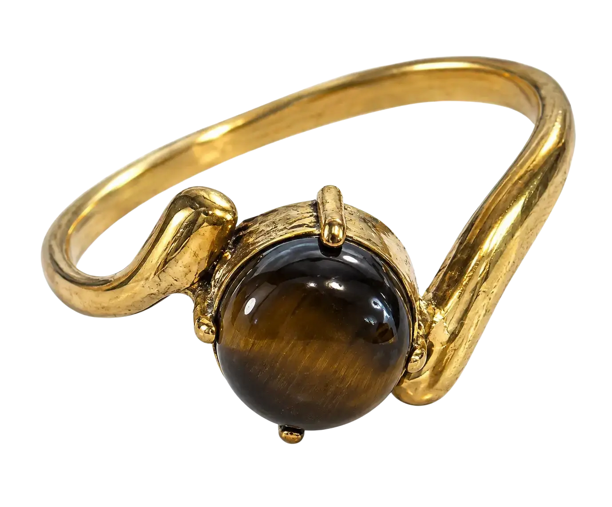 Goldtoniger tigerauge ring mit rundem stein und kunstvollem band für frauen mana shop bild zum zoomen