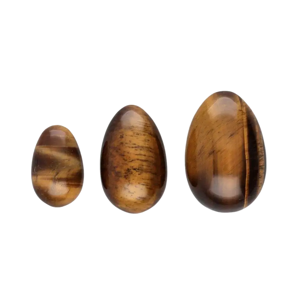 Tigerauge Yoni-Eier Set von Vives de la Cortada S.L, drei kraftvolle und klare Tigerauge-Eier für Schutz und Energie.