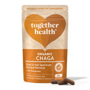 Hochdosierte Chaga-Pilz Nahrungsergänzung in 60 Kapseln, vom Markenhersteller Together Health, sichtbare Kapseln und Verpackung