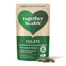 Folat Nahrungsergänzung von Together Health, natürliche Alternative zu Folsäure, 30 Kapseln, Nahaufnahme der Kapseln in der Packung