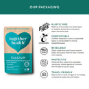 Veganes Kalziumpräparat in 60 Kapseln, Nahrungsergänzung von Together Health, zeigt die Kapseln in einer hellen Verpackung