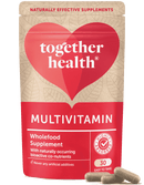 Veganer Multivitamin-Nahrungsergänzungsmittel in 30 Kapseln von Together Health, zeigt die Kapseln in einer geöffneten Packung
