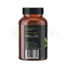 Rückseite einer braunen glasflasche mit schwarzem deckel und dunkelgrünem etikett für tongkat ali natürliches testosteron-booster supplement