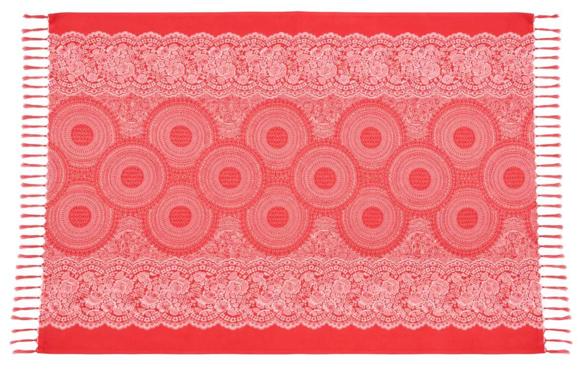 Rotes Flower Rot Lunghi Sarong Hamamtuch von Tropechopf, 160x115cm, mit blumigem Muster, weiches Strand- und Badetuch