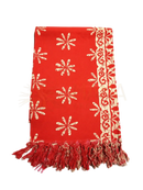 Roter tr-106 flower rot lunghi sarong mit cremefarbenen blumen- und paisleymustern und fransenrand von mana shop