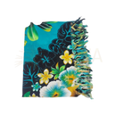 Vibranter türkis schwarz bedruckter frangipani flower türkis lunghi sarong tr-139 mit fransen 160x115cm