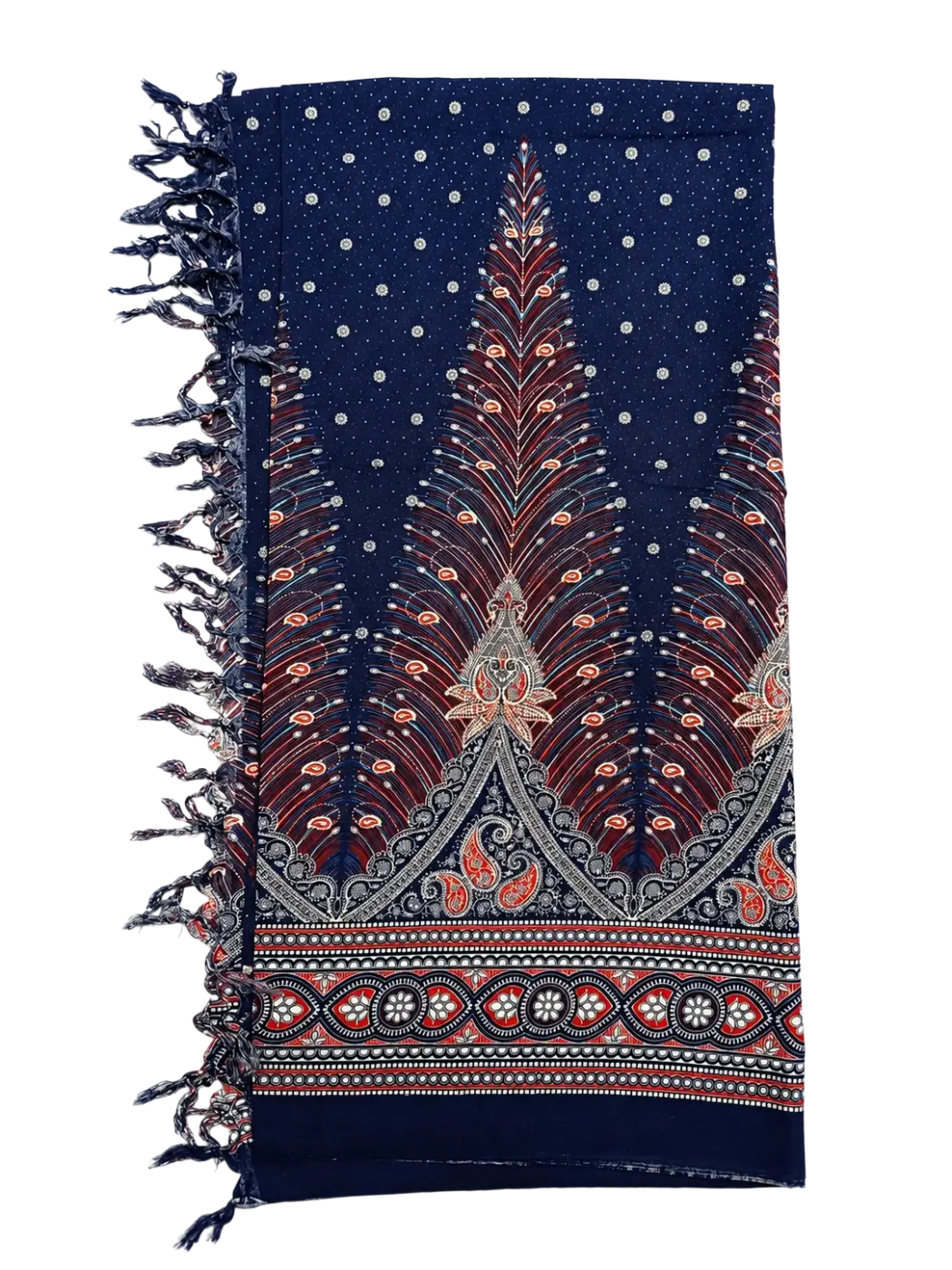 Dunkelblaues Hamamtuch mit Pfauenfedern-Design, Tropechopf TR-41, 160x115cm, weiches Lunghi Sarong Tuch
