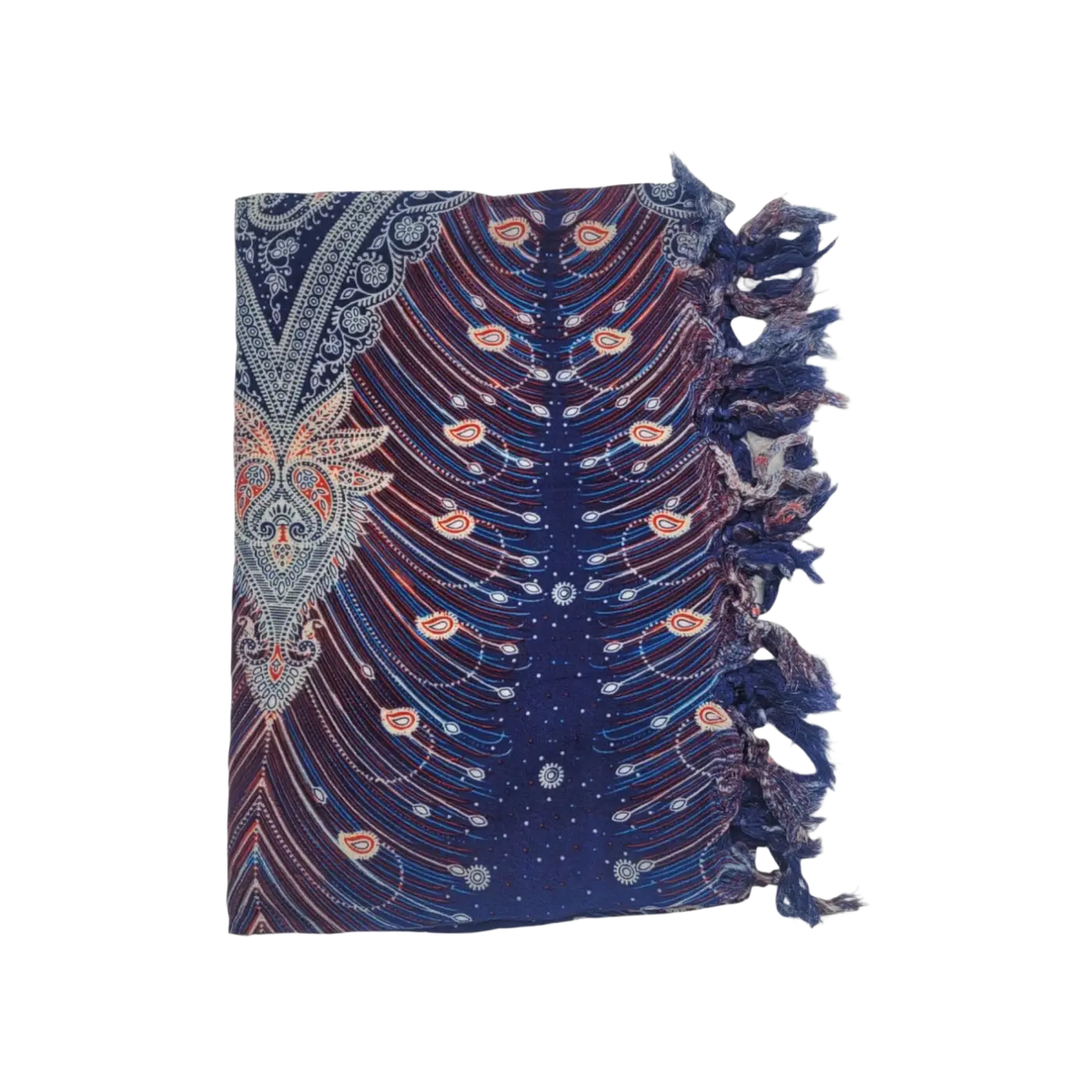 Dunkelblaue Pfauenfedern auf Tropechopf Hamamtuch, Lunghi Sarong Tuch, 160x115cm, weiches Baumwolltuch