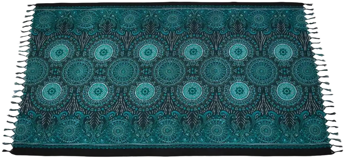 Türkisfarbenes Tropechopf Hamamtuch TR-508 Lunghi Sarong Tuch 160x115cm mit schwarzem Mosaikmuster, weiches Strand- und Badetuch