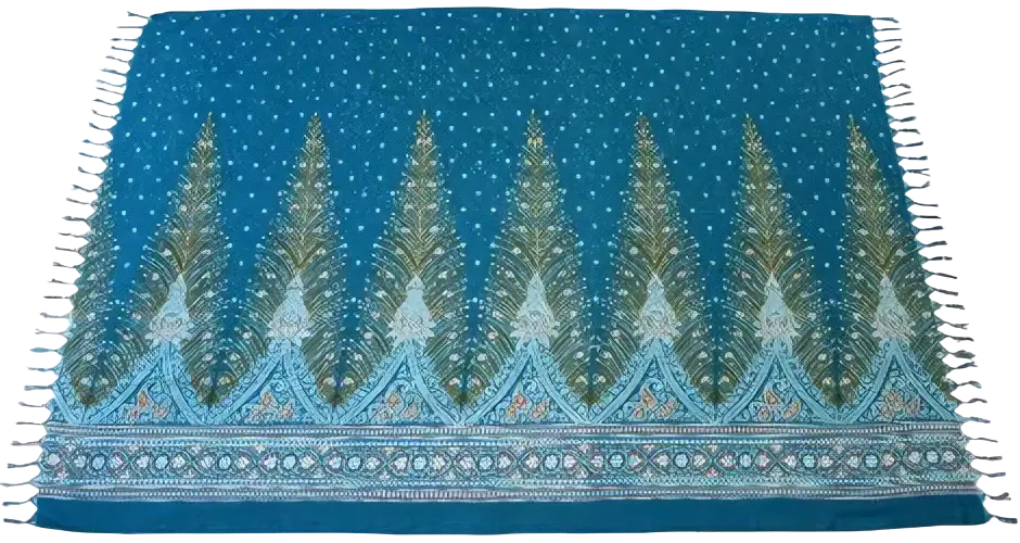 Türkisfarbenes Hamamtuch mit Pfauenfedern-Design, Tropechopf TR-52 Lunghi Sarong Tuch 160 x 115 cm, weiches Baumwolltuch