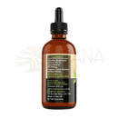 Amber glasflasche mit schwarzem tropfverschluss und etikett für tremella pilzflüssigkeit mit tremella mushroom extract