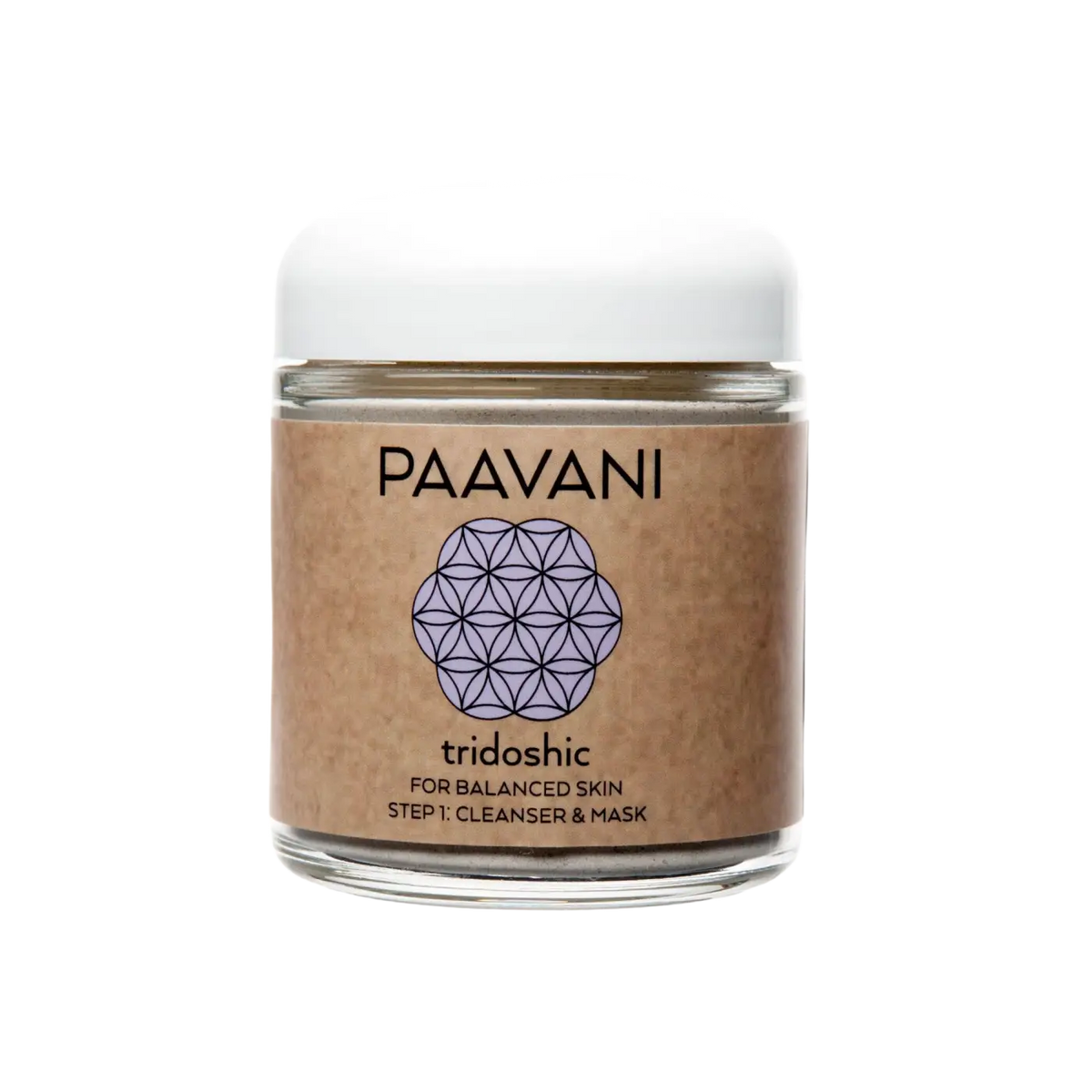 Gesichtsreinigungs- und Maske-Produkt von PAAVANI Ayurveda für ausgeglichene, strahlende Haut, in einer weißen Schüssel mit Naturstoffen