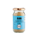 Ein klarer glasbehälter mit roségoldverschluss enthält nimi ayurveda triphala churna vegan pulver 100g für dry massage bei mana shop