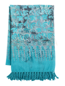 Türkisoase lunghi sarong pareo tuch 160x115cm in türkis mit batikblättermuster und fransen von mana shop