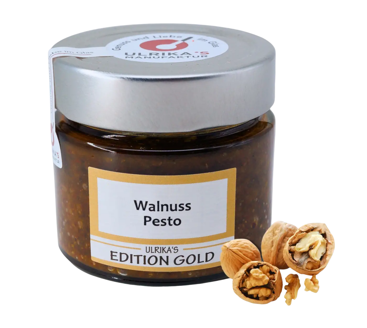 Ulrika's Manufaktur Walnuss Pesto in Glas, 150g, als Brotaufstrich und Mus, mit Walnüssen und frischen Kräutern.