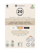Umweltfreundliche cosmeau waschetucher beige verpackung mit 20 parfümfreien pflanzenbasierten laundry wipes für farbe und schwarz
