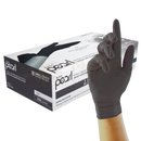 Unigloves perlen-handschuhe aus nitril schwarz gezeigt an hand mit box im hintergrund unigloves pearl nitrile mana shop
