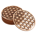 Runder holzuntersetzer mit blume des lebens muster in heiliger geometrischer entwurf durchmesser 10cm