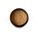 Ein matter schwarzer runder behälter gefüllt mit feinem hellbraunem pulver vata spice blend hydrating digestive churna paavani ayurveda