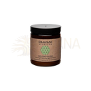 Braunes glasgefäß mit schwarzem deckel und beigem etikett mit grünem design paavani ayurveda vata spice blend hydrating digestive churna