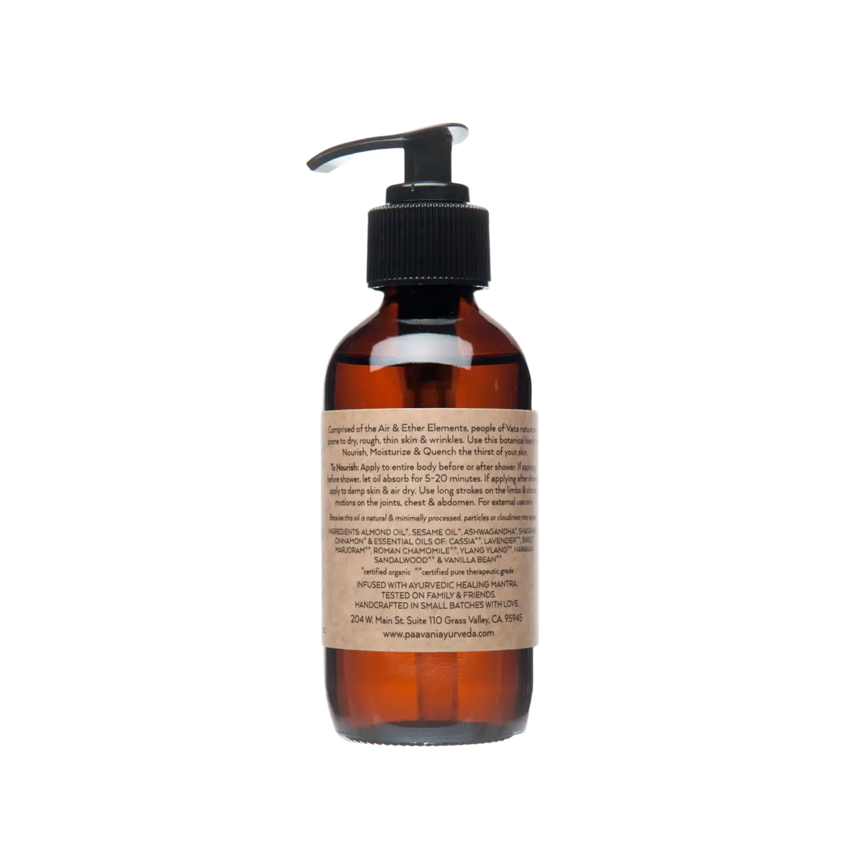 Nährendes Vata Körperöl von PAAVANI Ayurveda, Abhyanga-Öl für trockene Haut, flüssiges Körperpflegeprodukt in dunkler Flasche
