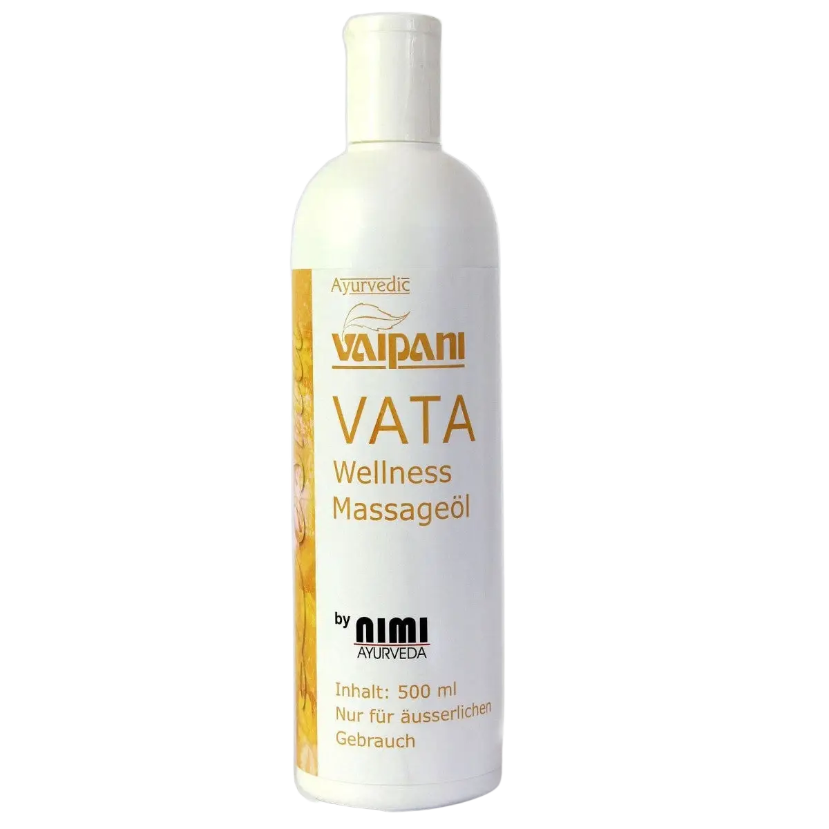 Vata Wellness Massageöl von AHG, wärmendes Massageöl gegen Stress und Trockenheit, Flasche mit Öl und entspannter Atmosphäre