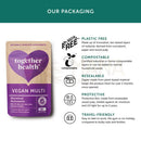Vegane multi herzförmige pouch in lila und beige mit schonendem eisen für vegan multi multivitamin 60 kapseln