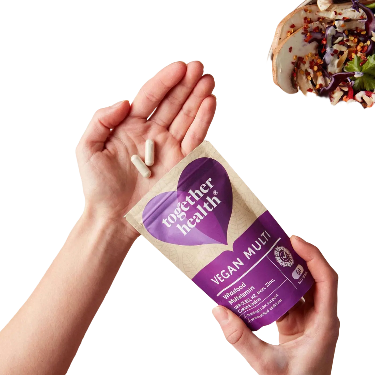 Vegan Multi Nahrungsergänzungsmittel mit 60 Kapseln, B12, Eisen und Calcium gegen Müdigkeit, von Together Health