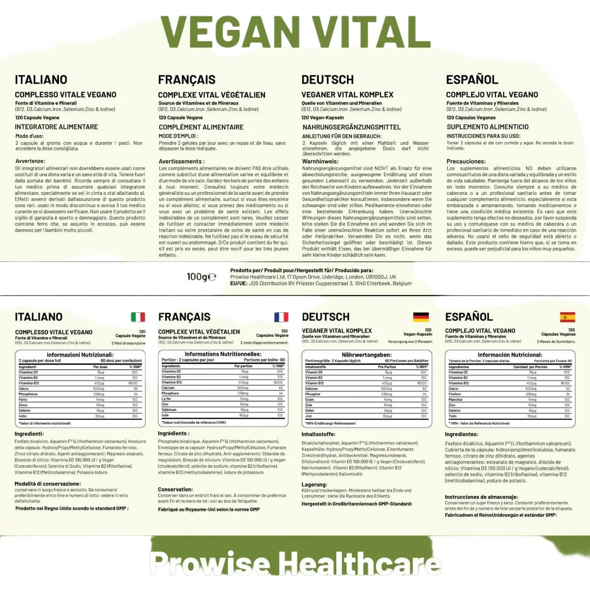 Vegane Vital Multivitamine von Prowise Healthcare in 120 Kapseln, Nahrungsergänzungsmittel mit buntem Vitaminmix