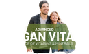 A smiling couple in denim jackets with text advanced vegan vital source of vitamins and minerals for immune system by prowise healthcare