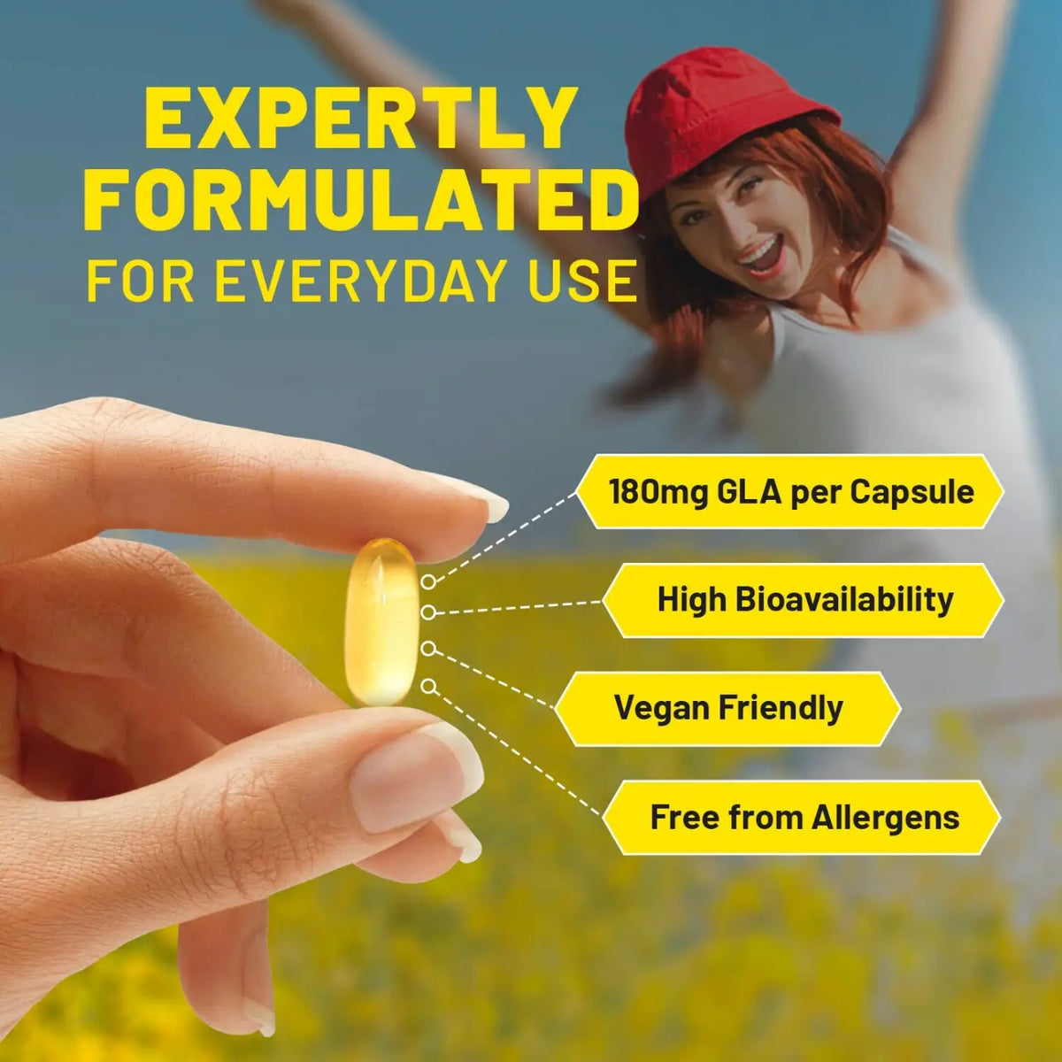 Veganes Nachtkerzenöl 2000 mg mit Vitamin E und B6, Prowise Healthcare, 60 Kapseln, Nahrungsergänzungsmittel, flüssige Kapseln