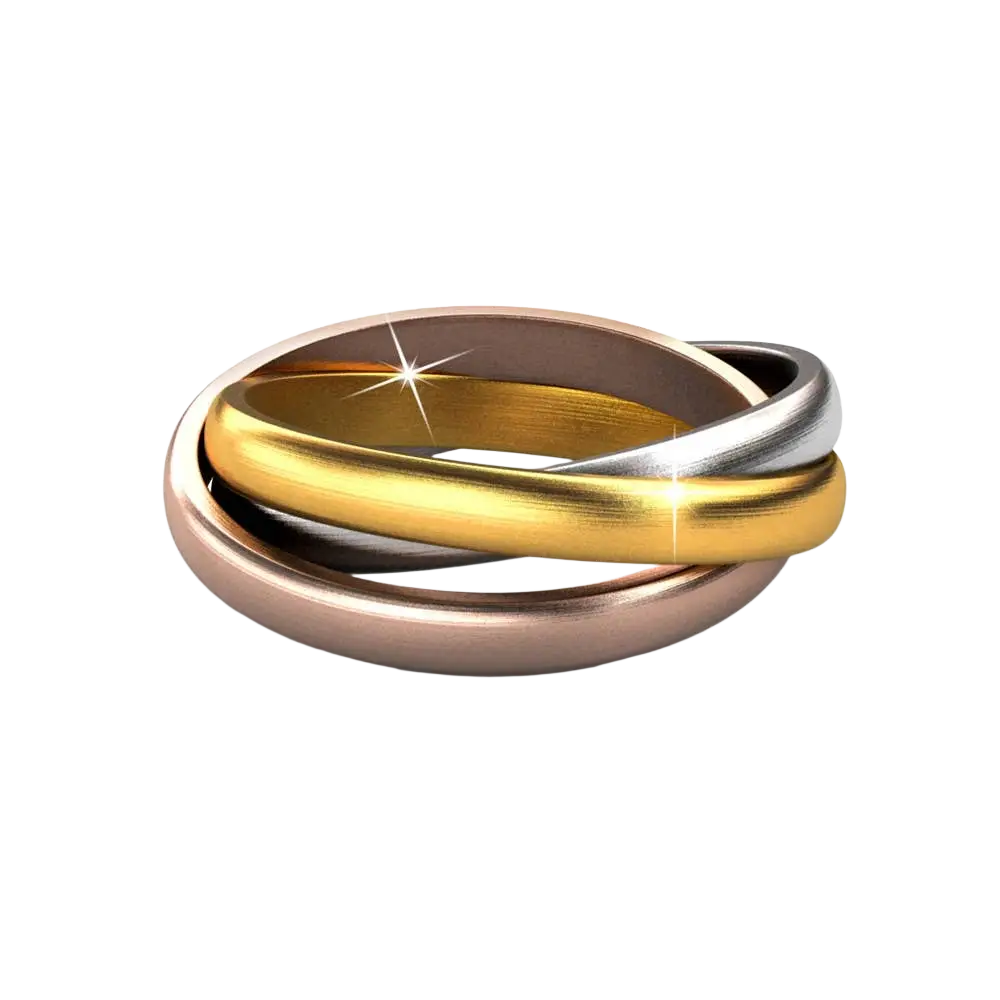Verlobungsring CARALI / MYC Paris mit drei Elementen aus Silber, Gold und Roségold, Kristalle, eleganter Schmuckring