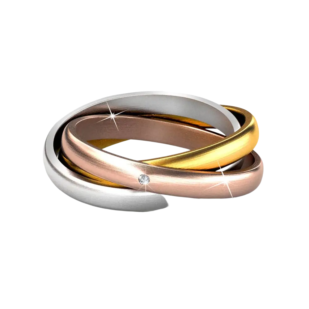 Verlobungsring von CARALI / MYC Paris, 3-Elemente in Silber, Gold und Roségold mit Kristall, eleganter Schmuckring