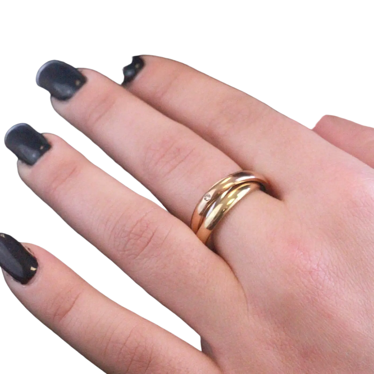 Verlobungsring CARALI / MYC Paris mit drei Elementen in Silber, Gold und Roségold, verziert mit Kristallen, eleganter Schmuckring