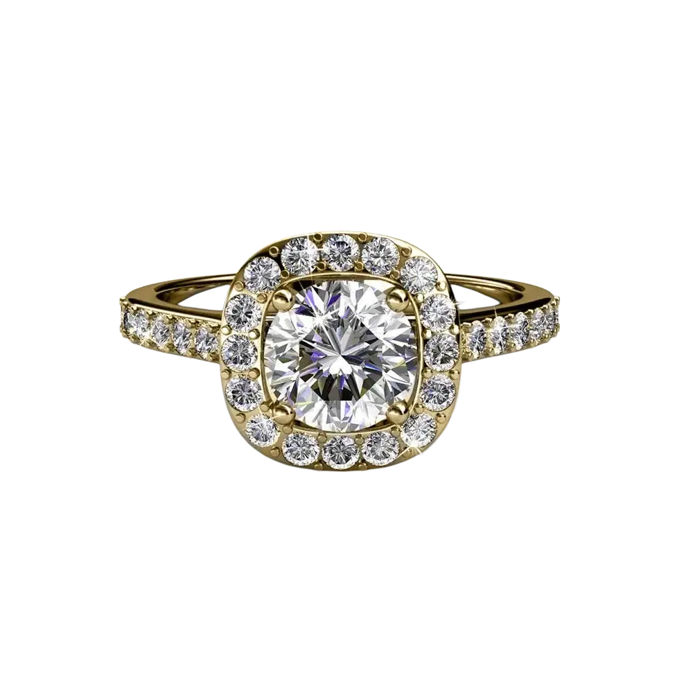 Verlobungsring CARALI / MYC Paris Cushy Fingerring aus Gold mit funkelnden Kristallen, eleganter Schmuck für besondere Anlässe