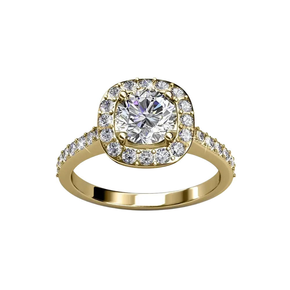 Verlobungsring CARALI / MYC Paris Cushy Fingerring aus Gold mit funkelnden Kristallen, eleganter Schmuck für besondere Anlässe