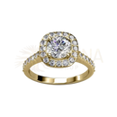 Ein strahlender gelbgold verlobungsring carali von myc paris mit quadratischem diamant und pavé-steinen, cushy ring bei mana shop