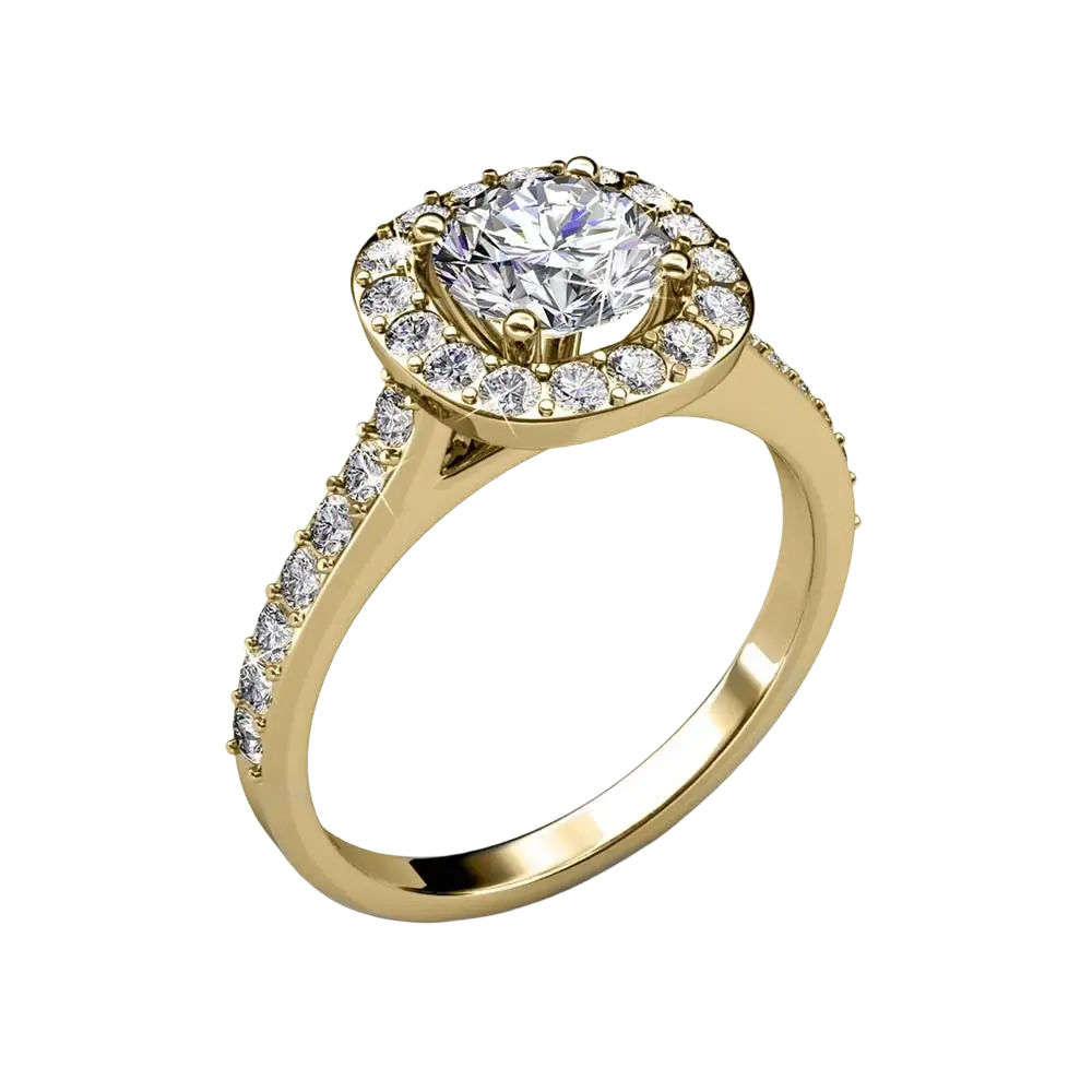 Verlobungsring CARALI / MYC Paris Cushy Fingerring aus Gold mit funkelnden Kristallen, eleganter Schmuck für besondere Anlässe