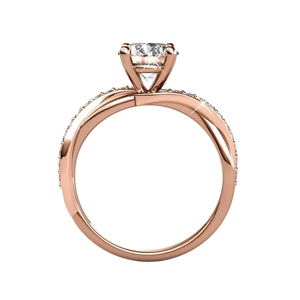 Verlobungsring CARALI / MYC Paris Eleanor Fingering aus Roségold mit funkelnden Kristallen, elegantes Schmuckstück für besondere Anlässe