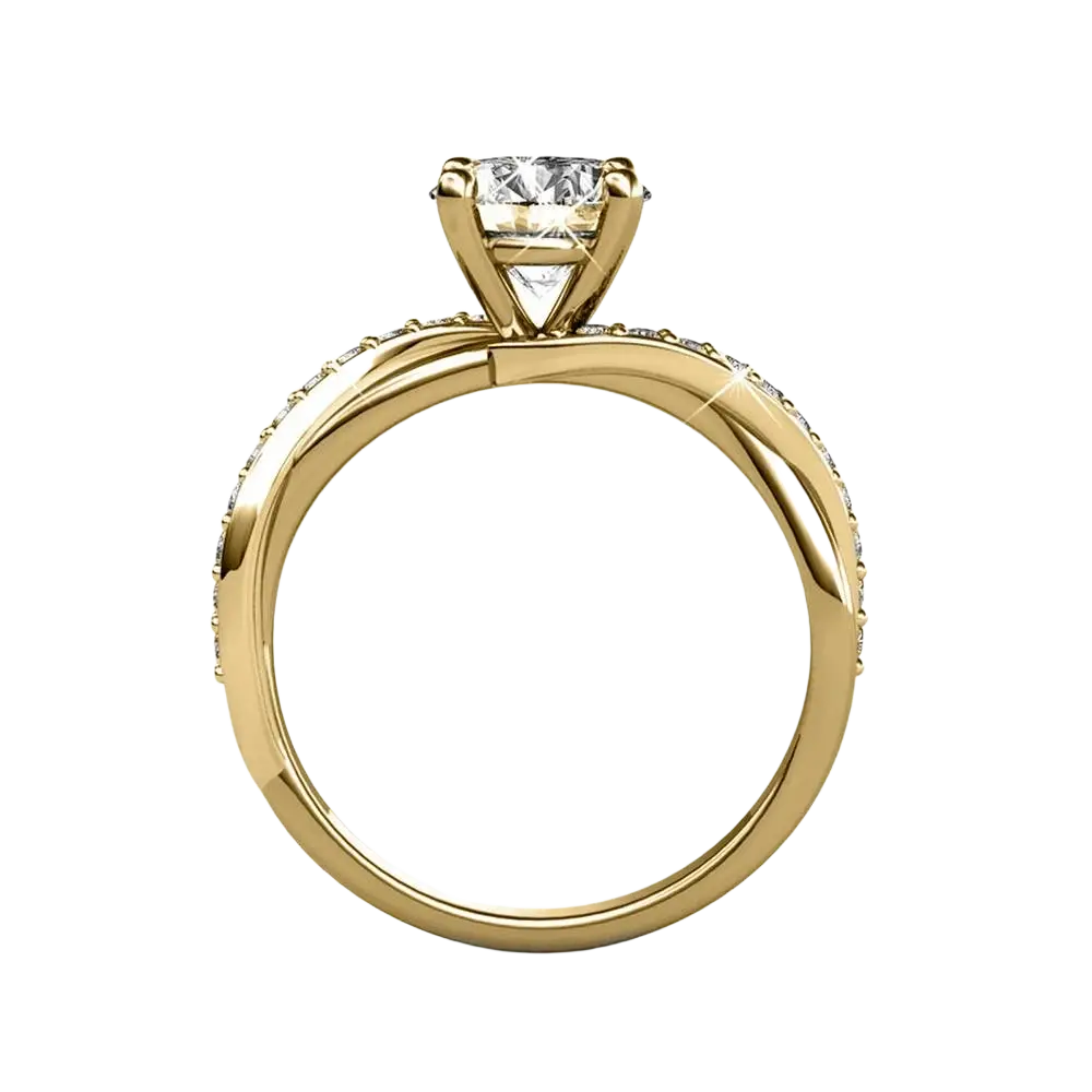 Goldener Verlobungsring CARALI / MYC Paris Eleanor Fingerring mit Kristall, elegantes Schmuckstück für besondere Anlässe