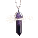 Versilberte halskette mit lila achat anhänger aus fluorite kristall und silber plattiertem rahmen und kette