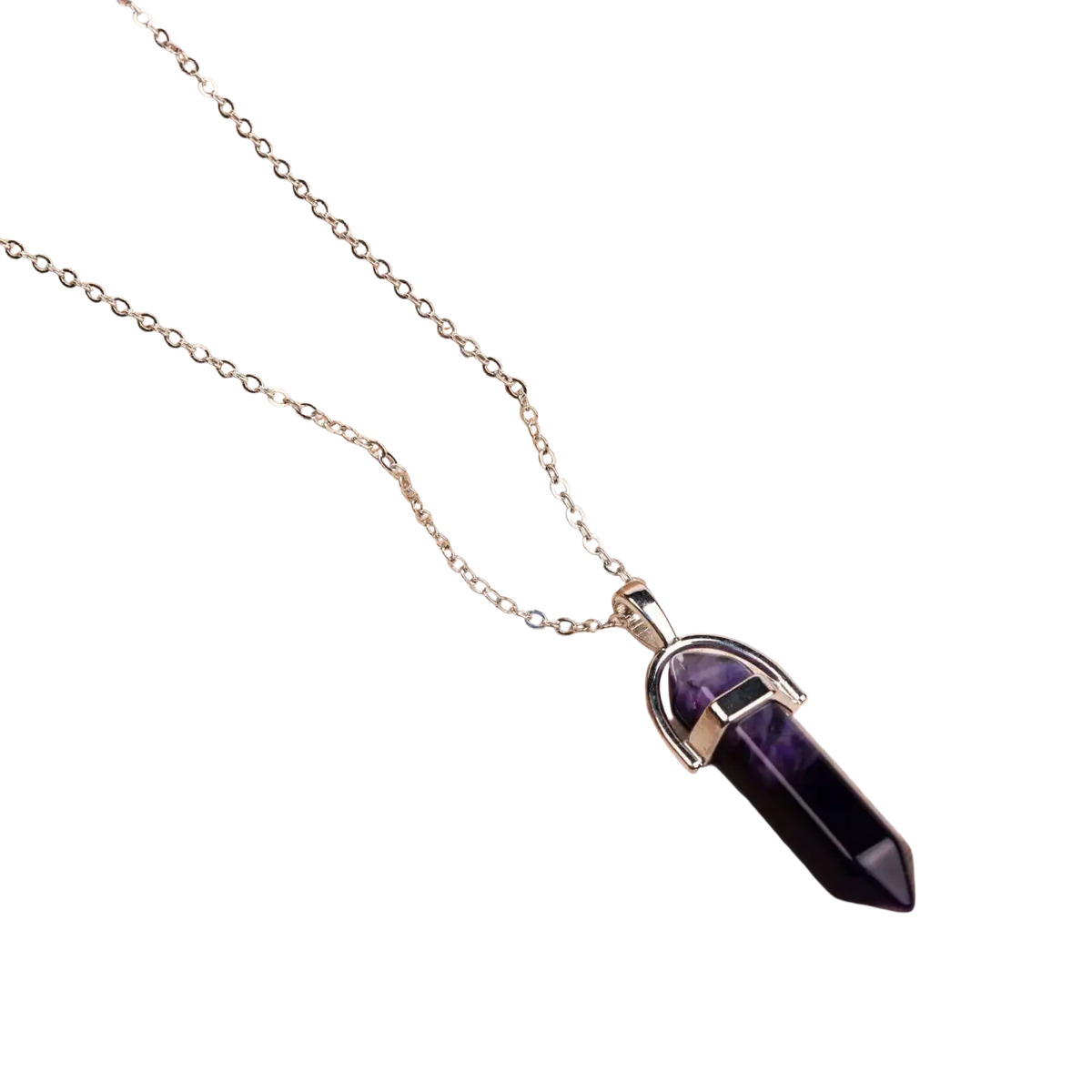 Versilberte Halskette mit tiefviolettem Achat-Anhänger, elegantes Schmuckstück von Myga Eco.