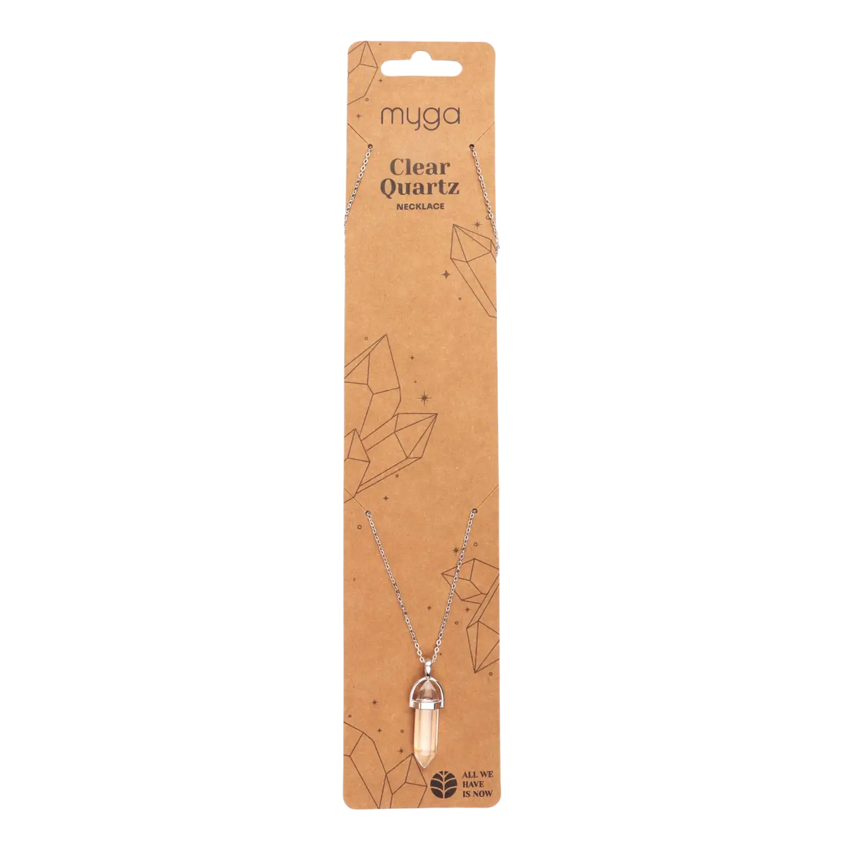 Versilberte Halskette mit Anhänger aus transparentem Quarz, eleganter Schmuck von Myga Eco, detailreiche Silberschmuck-Design