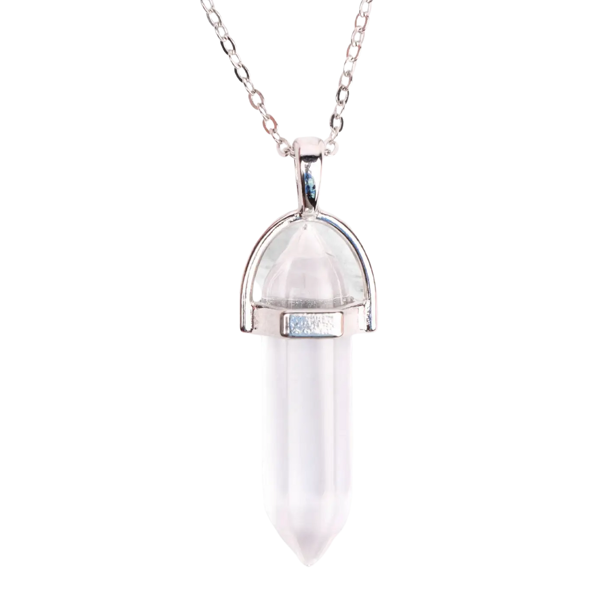 Versilberte Halskette mit Anhänger aus transparentem Quarz, eleganter Schmuck von Myga Eco, zartes Design.