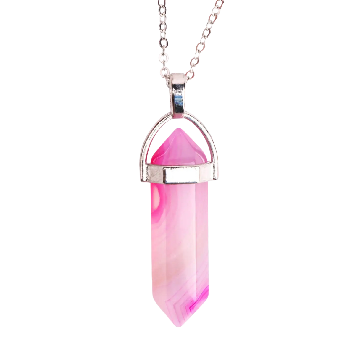 Versilberte Halskette mit Anhänger aus rosafarbenem Achat, eleganter Schmuck von Myga Eco, detailreiche Silberschmuckkette