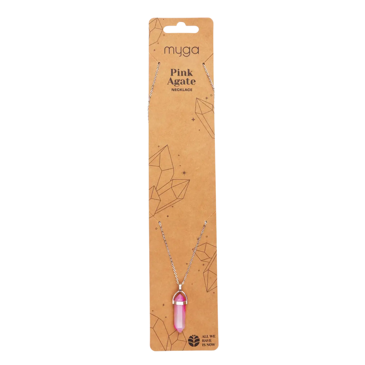 Versilberte Halskette mit rosa Achat Anhänger, eleganter Schmuck von Myga Eco, detailreiche Kettenansicht