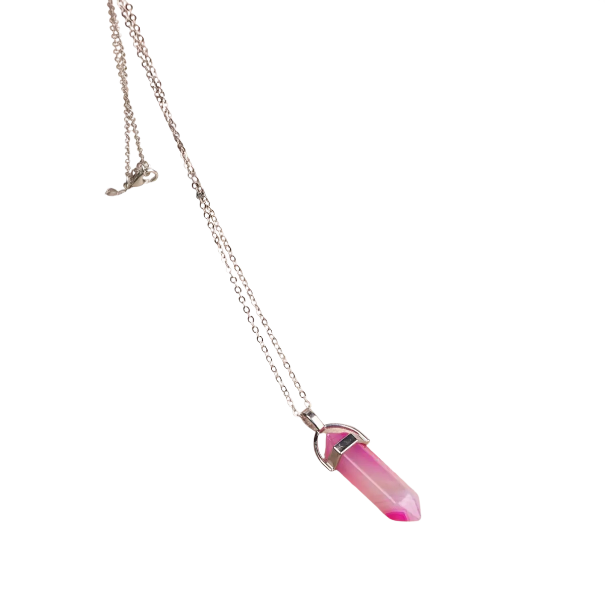 Versilberte Halskette von Myga Eco mit rosafarbenem Achat-Anhänger, eleganter Schmuck für besondere Anlässe